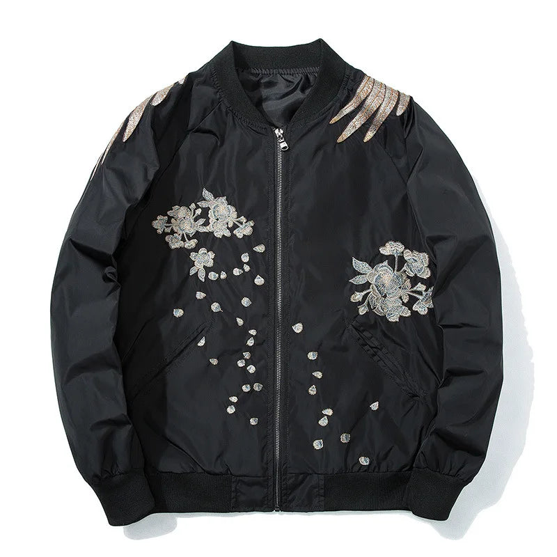 Spring Pilot Bomber Jacket for Men and Women with Bird Embroidery Casual Baseball Coat for Youth Couples Japan Streetwear
