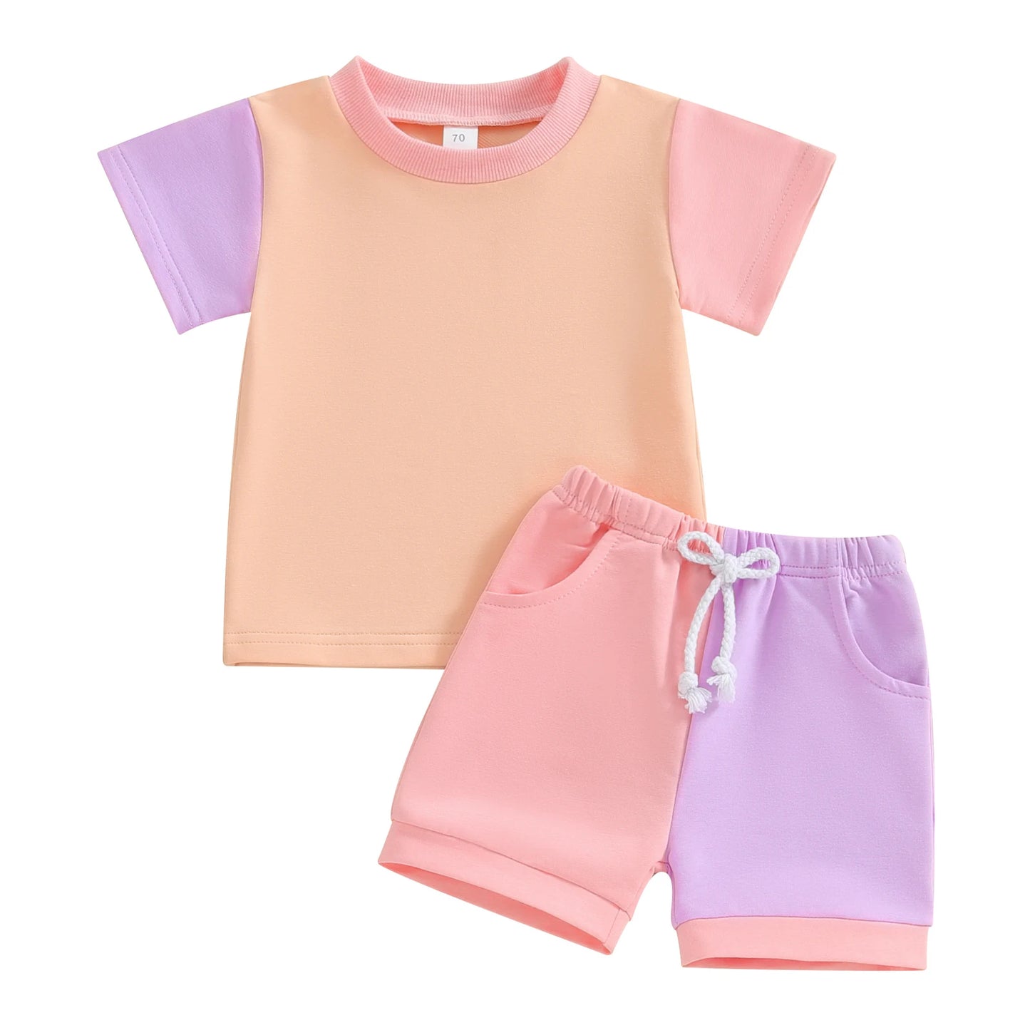 Citgeett Summer Toddler Boys and Girls Shorts Set Short Sleeve Contrast Color Tops and Drawstring Shorts
