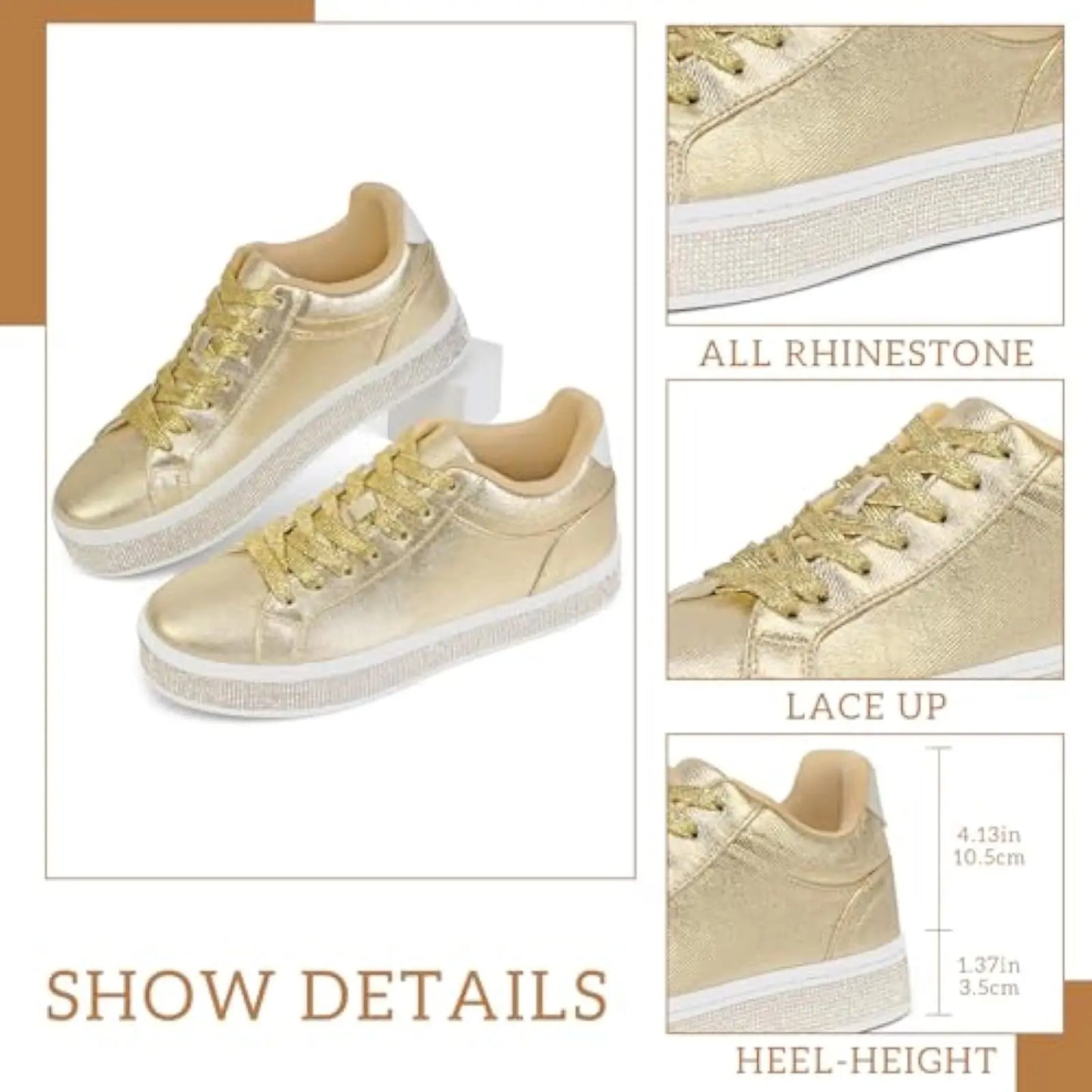 Comfortable Women's Sparkly Glitter Rhinestone Platform Tennis Shoes