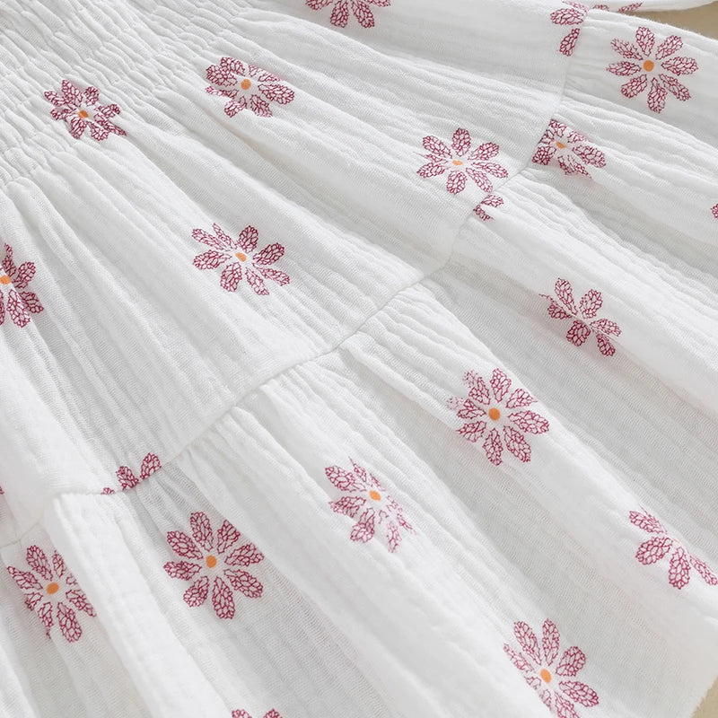 Spring Baby Girl Floral Print Off Shoulder Long Sleeve Dress with Headband