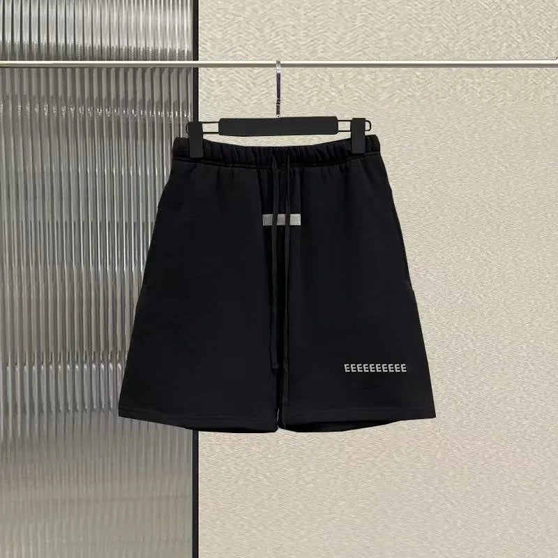 Trendy Brand Men's Cotton Shorts with Double Row Flocking Letter Logo High Street Loose Fit