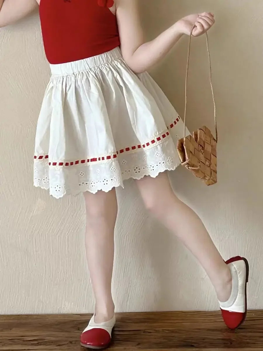 Children's Cherry Knit Halter Top and Skirt 2 Piece Set Toddler Girl Boutique Clothes