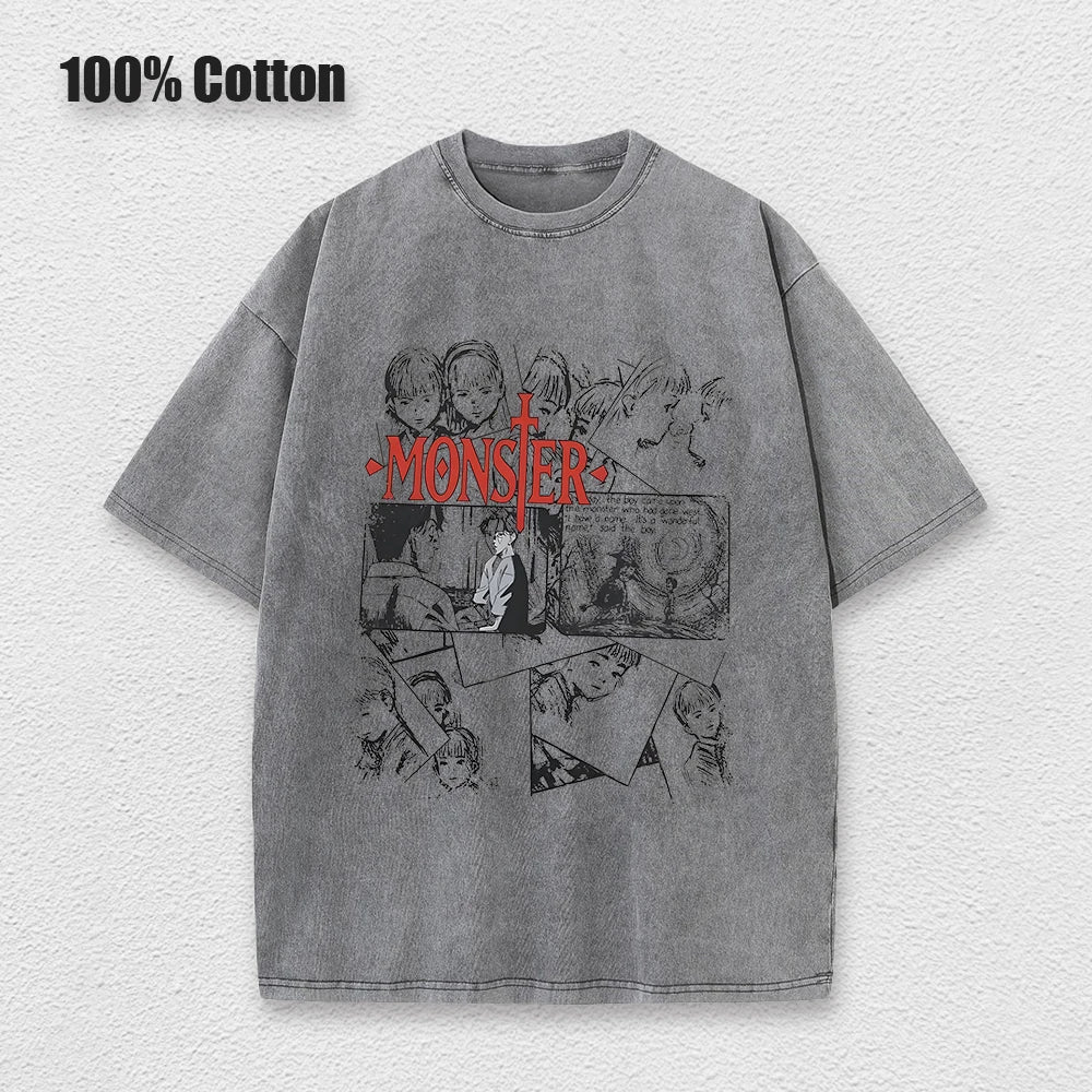 Anime Monster T Shirts Washed Cotton Harajuku Unisex Tees High Quality Retro Tops