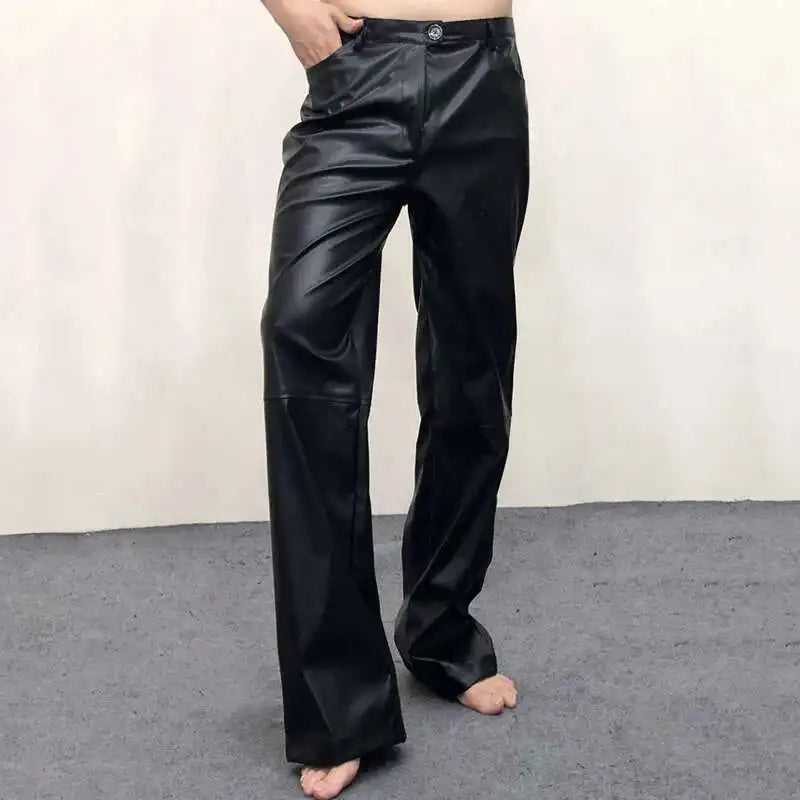 Classic Men's Straight Tube Loose Fitting Casual Leather Pants High Quality Nightclub Costumes PU Pants Slim Fit