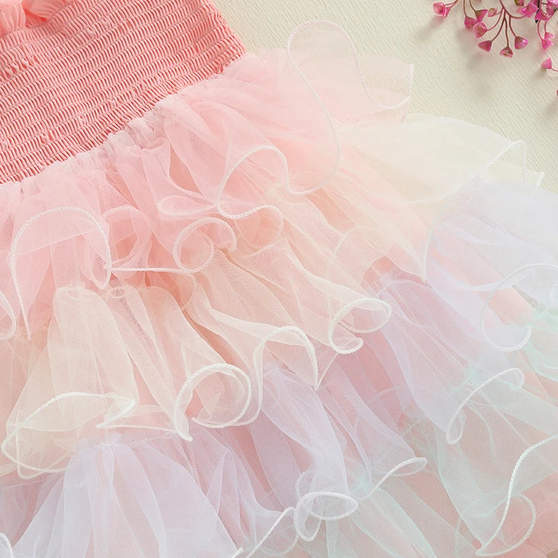 Lioraitiin Baby Girls Slip Dress Casual Sleeveless Contrast Color Layered Summer A-Line Tulle Princess Dress