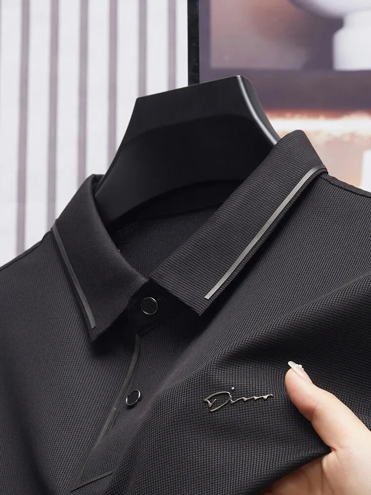 Men's Premium Luxury Polo Shirt Seamless Cool Fabric Business Casual Golf Slim Fit Blouse Collar T-shirt