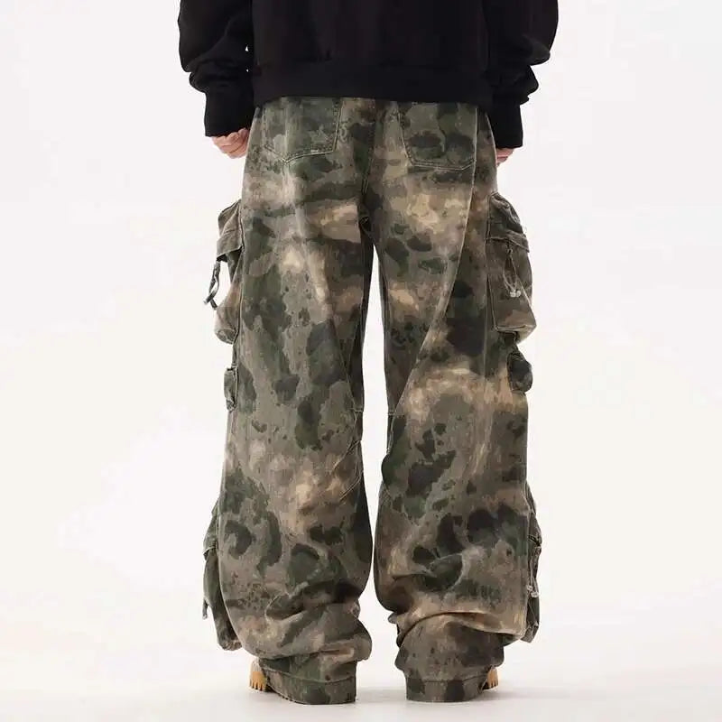 IEFB Camouflage Men's Wide Leg Pants High Street Multi Pocket Tie Dye Cargo Trousers Spring Collection 28W5107