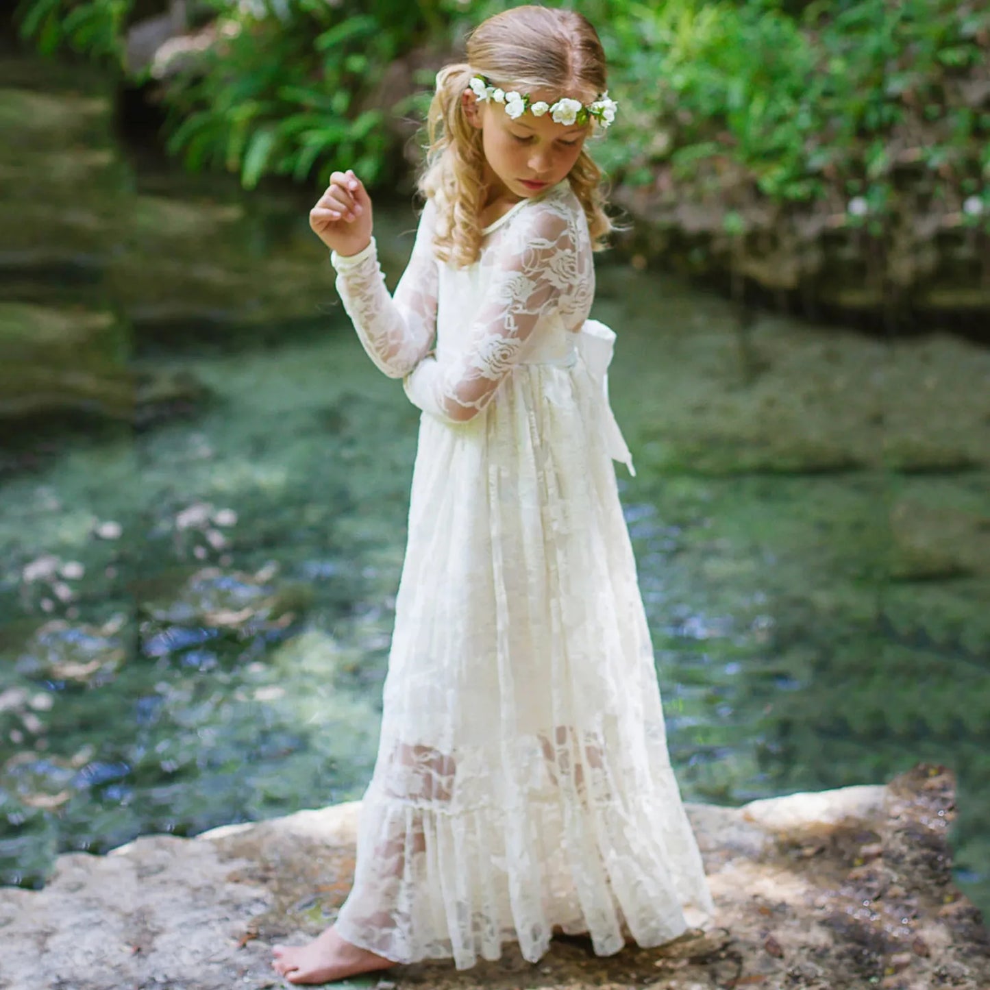1st Birthday Outfit Girls Lace Dress with Tie Belt Chic Long Flower Girl Bubble Dress for Children Ages 1 to 3 Years