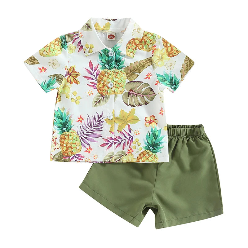Baby Boy Summer Outfits Hawaiian Print Short Sleeve Shirt Set