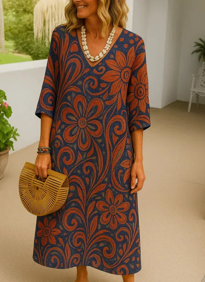 Women's Shirt Dress Summer Fashion Comfortable Casual V-neck Floral 3D Printed Sleeve Length Dress