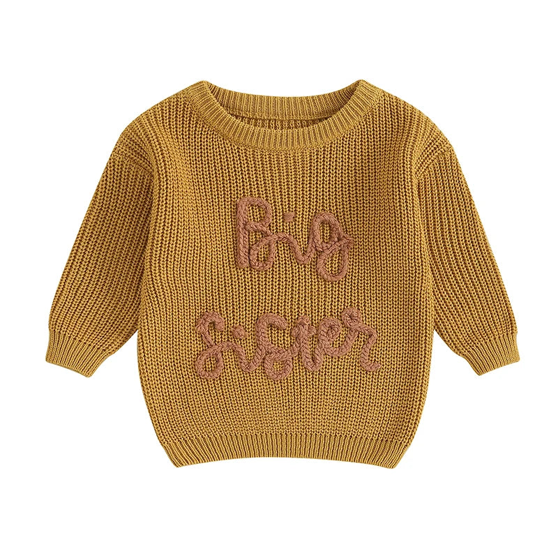Lioraitiin Kids Girls Sweater with Letter Embroidery Crew Neck Long Sleeve Pullover for Fall Ages 18 Months to 5 Years