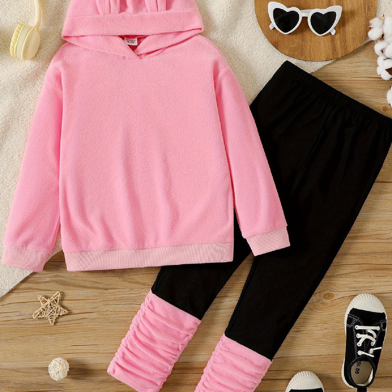 PatPat 2pcs Kid/Toddler Girl Polar Fleece Hoodie Set for Outdoor