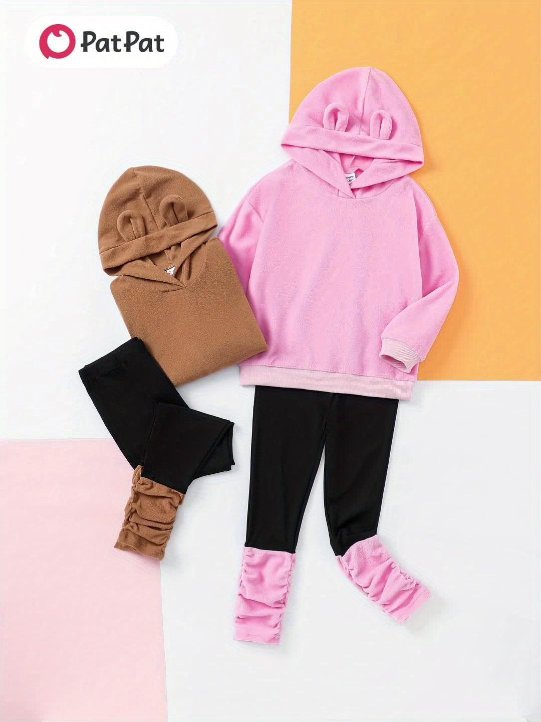 PatPat 2pcs Kid/Toddler Girl Polar Fleece Hoodie Set for Outdoor