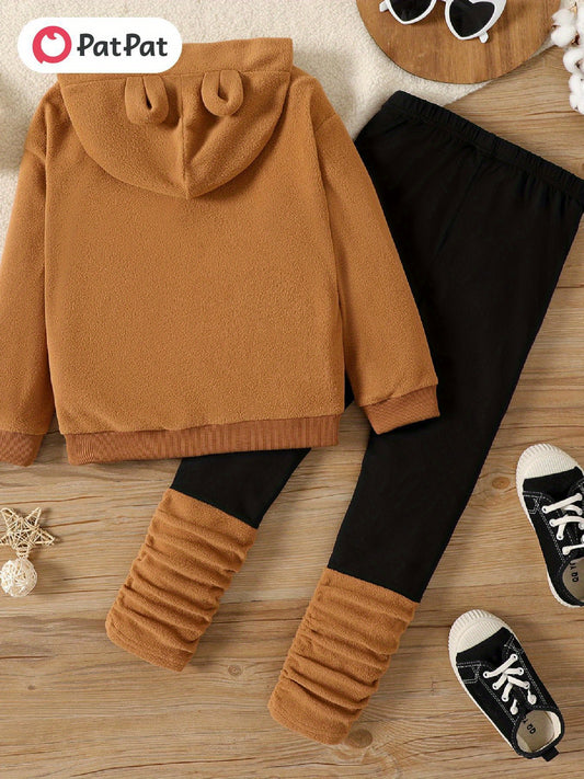 PatPat 2pcs Kid/Toddler Girl Polar Fleece Hoodie Set for Outdoor