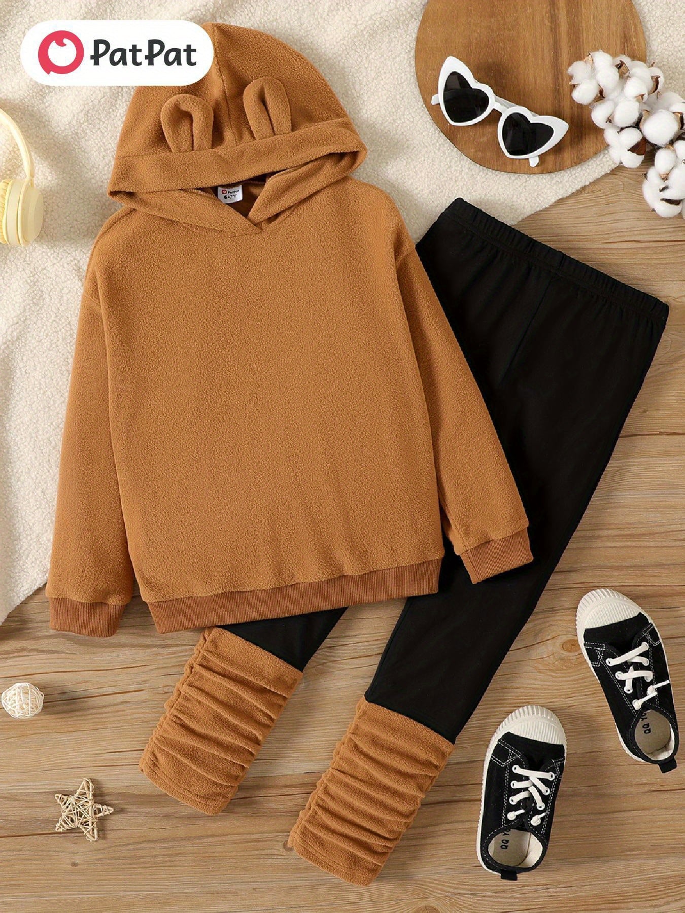 PatPat 2pcs Kid/Toddler Girl Polar Fleece Hoodie Set for Outdoor