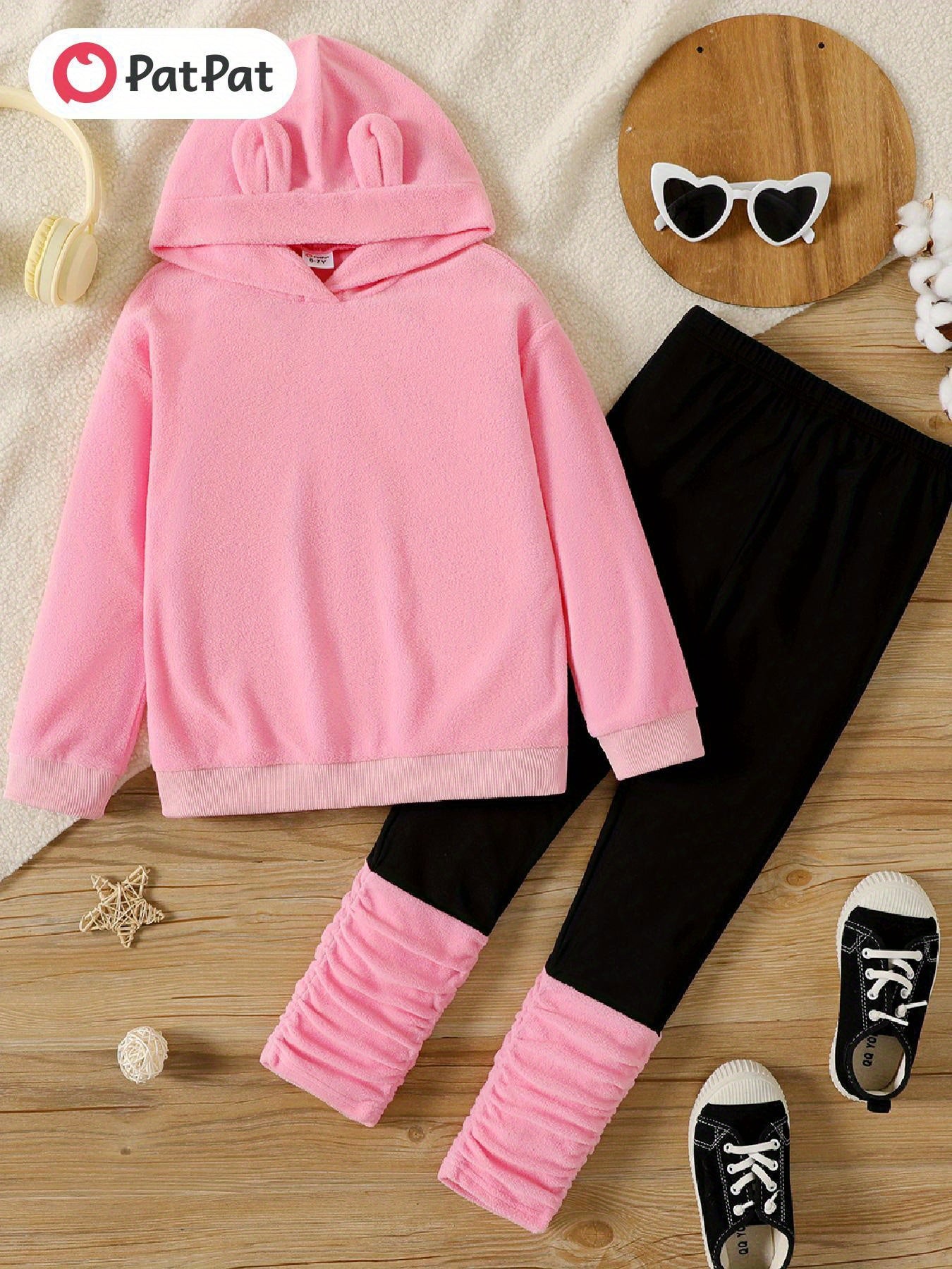 PatPat 2pcs Kid/Toddler Girl Polar Fleece Hoodie Set for Outdoor