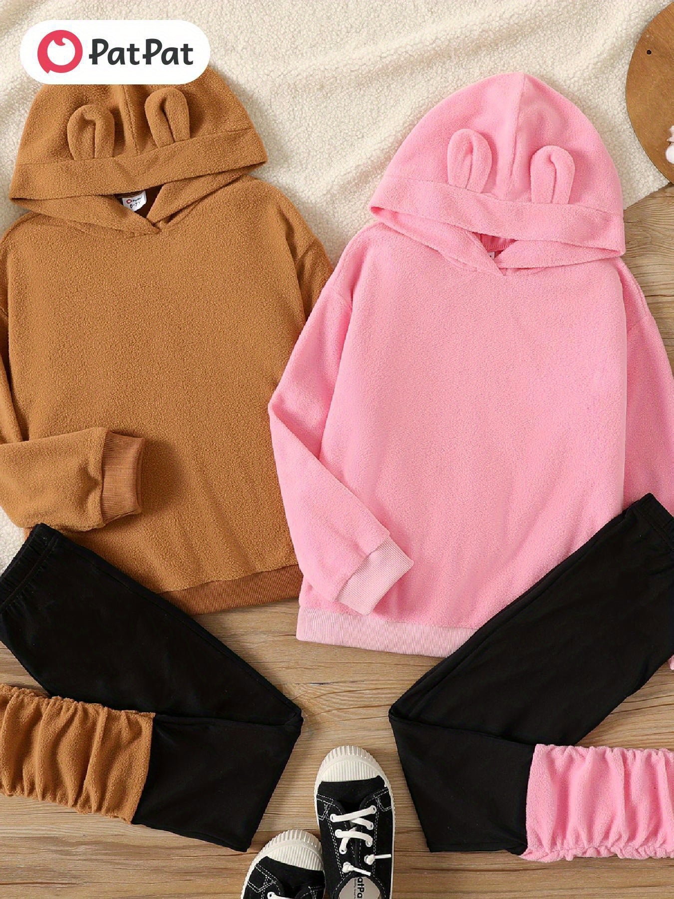 PatPat 2pcs Kid/Toddler Girl Polar Fleece Hoodie Set for Outdoor