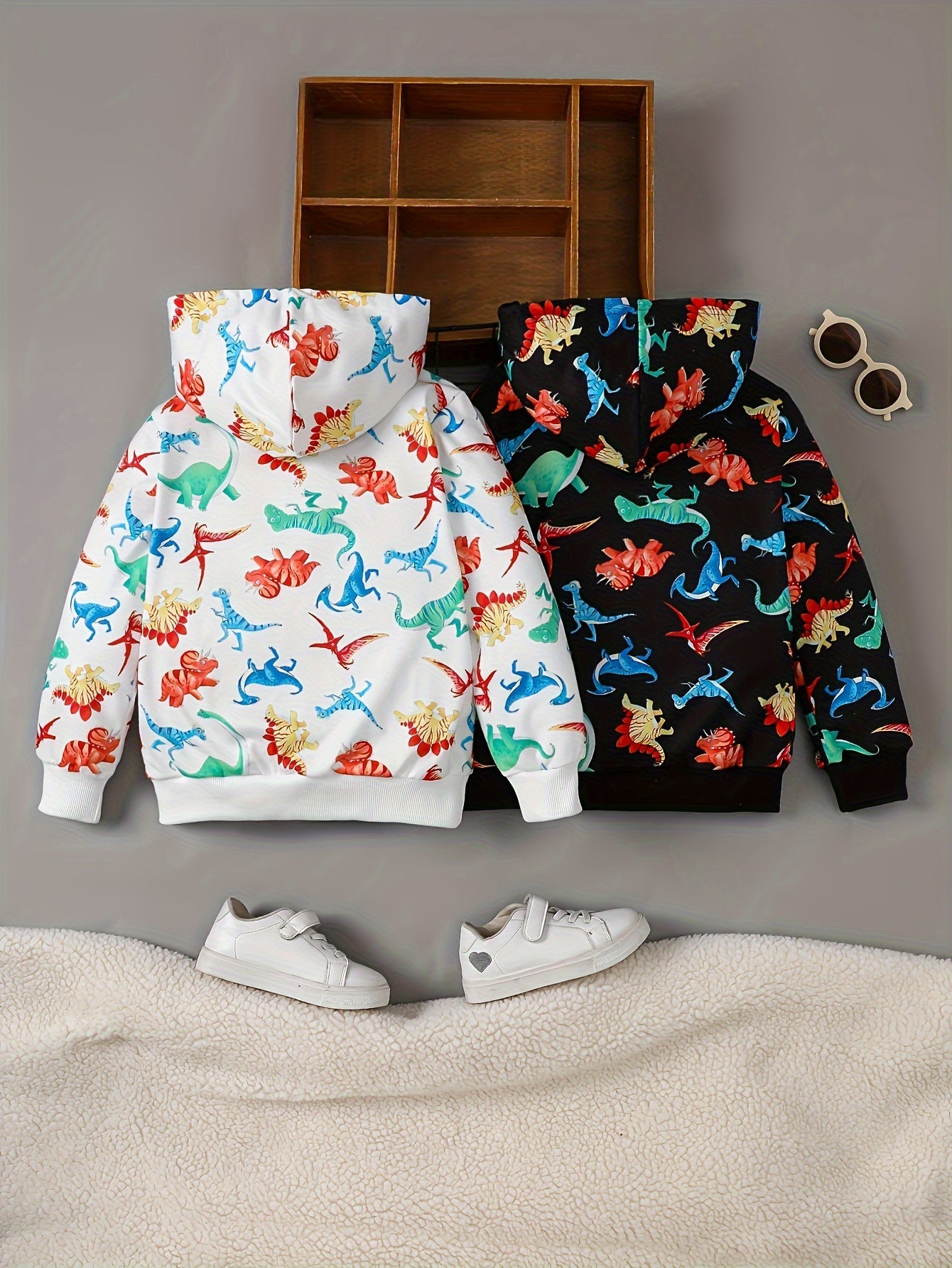 2Pcs Fall And Winter Children's Printed Dinosaur Print Pullover