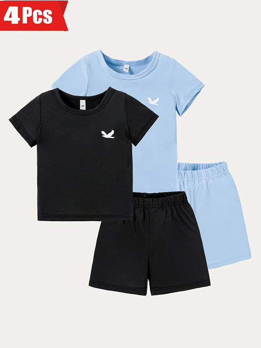 4PCS -  Boys' And Girls' Shirt and Shorts Set