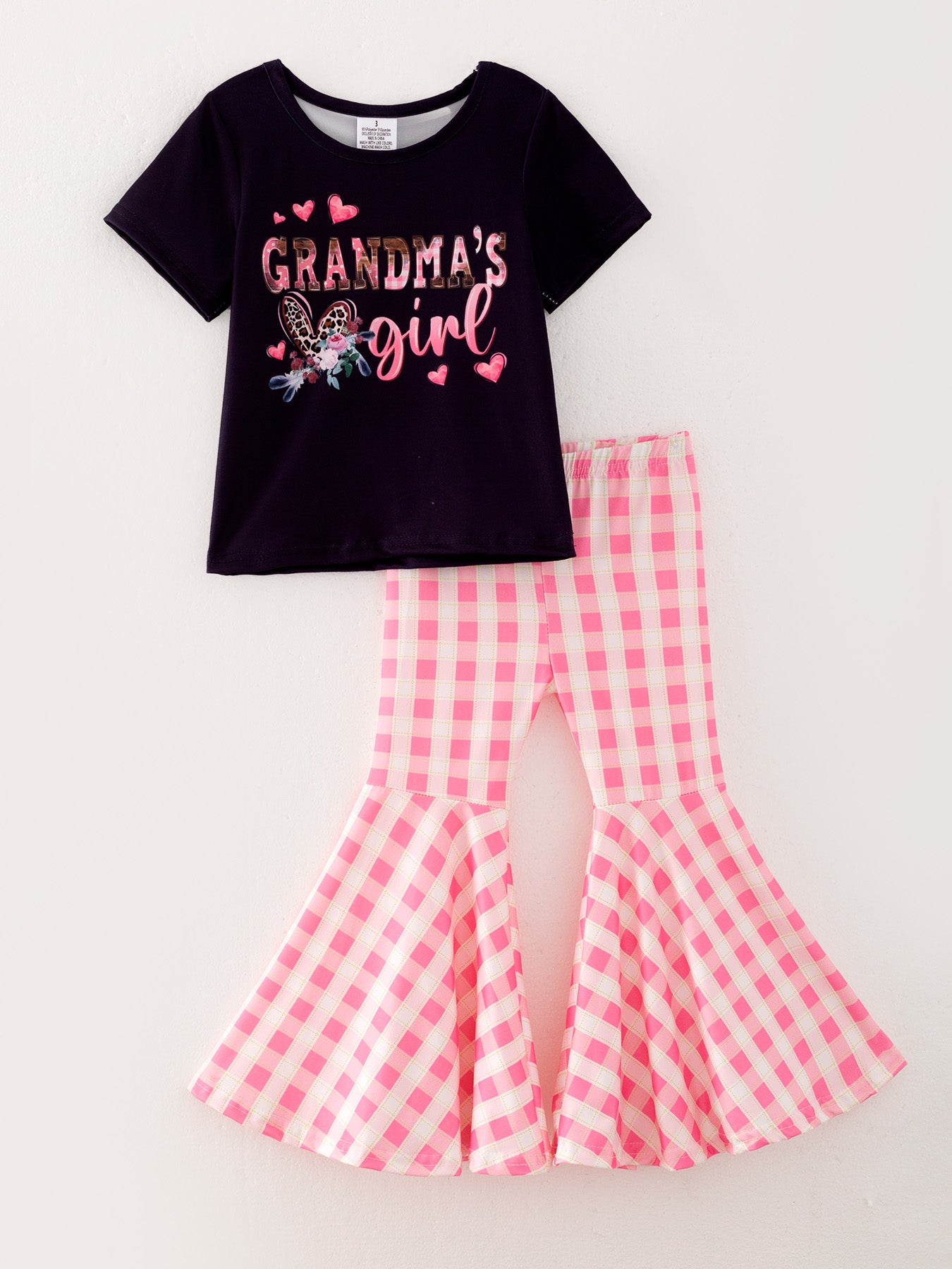 Girls Letter Butterfly Plaid Print Short Sleeve Pants Suit Set