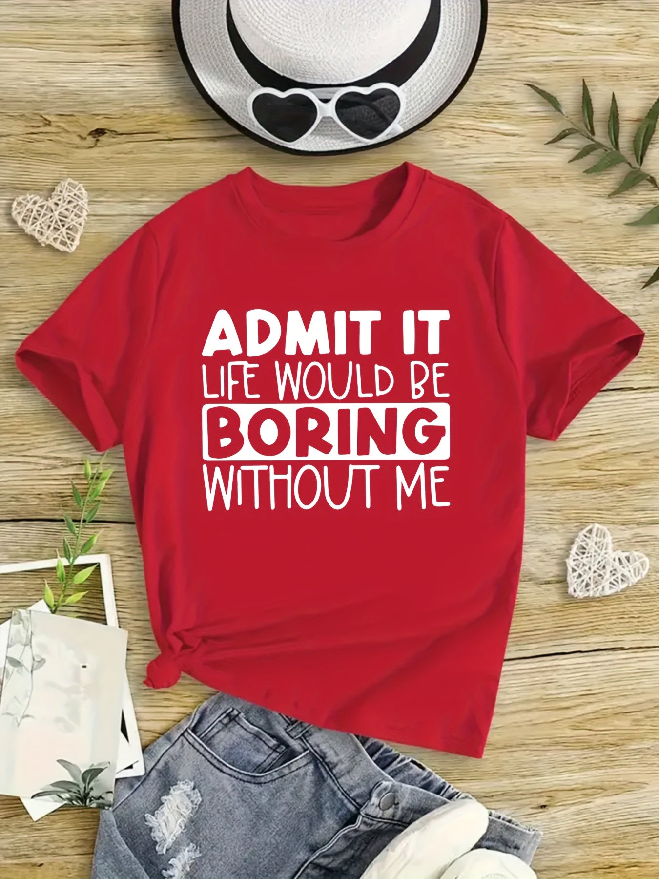 "Boring Without Me" Girls' Short Sleeve T-shirt Casual Wear