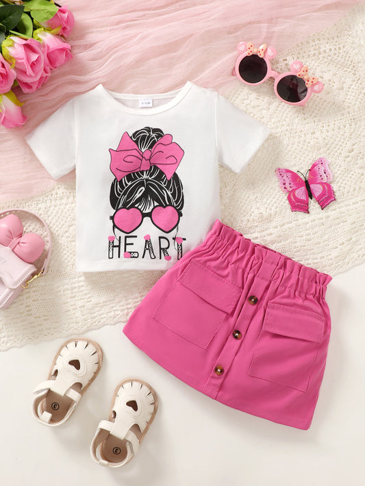 Sweet Cartoon Print Tee and Pencil Skirt 2pcs Set for Kids