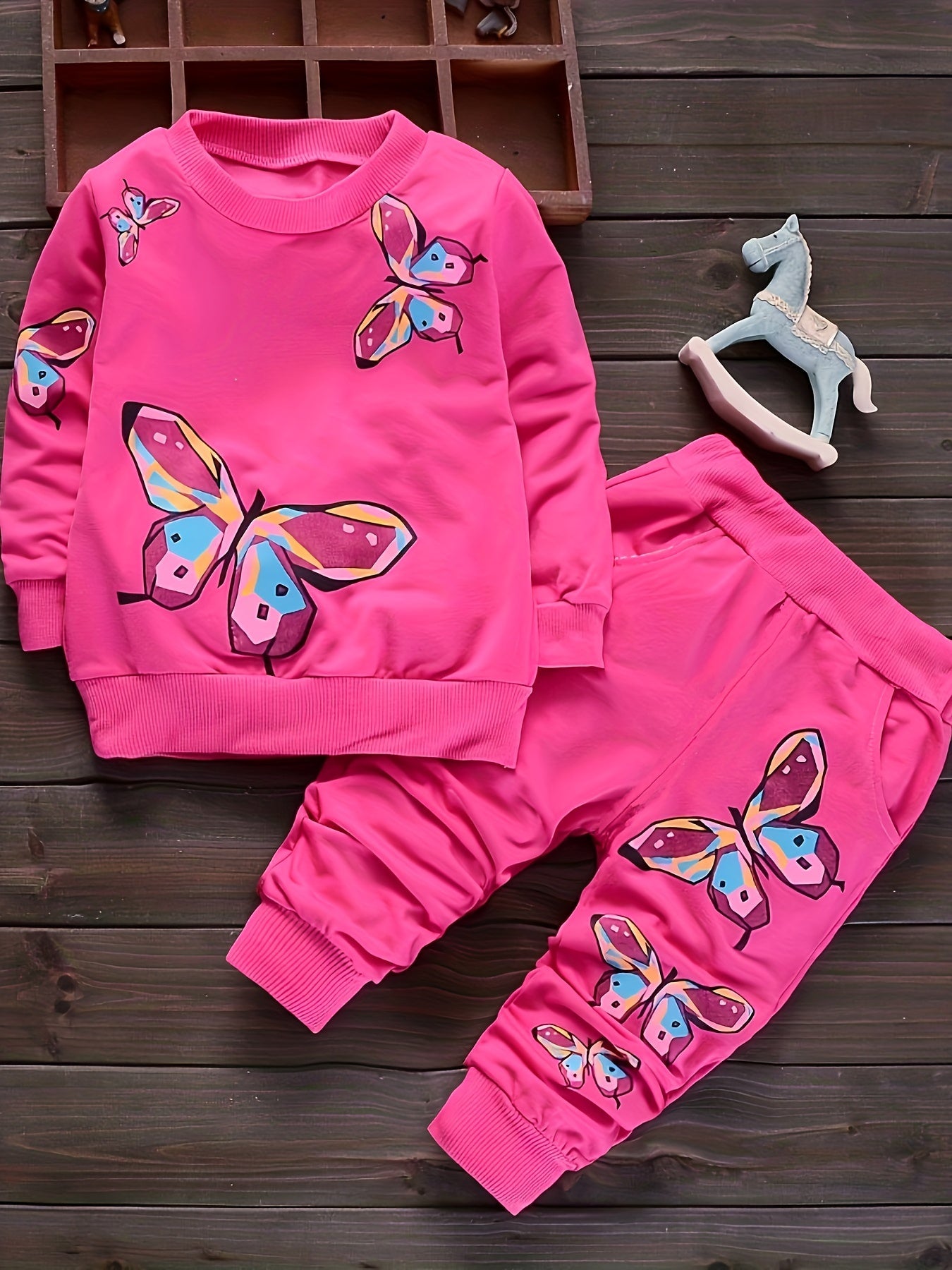 Spring and Autumn Girls' New Butterfly Two Piece Set