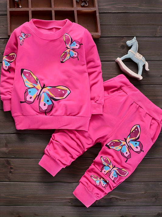 Spring and Autumn Girls' New Butterfly Two Piece Set