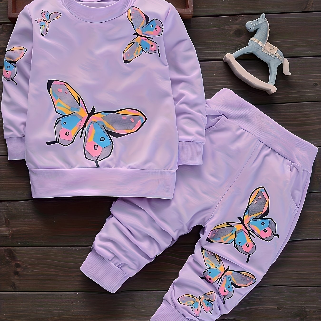Spring and Autumn Girls' New Butterfly Two Piece Set