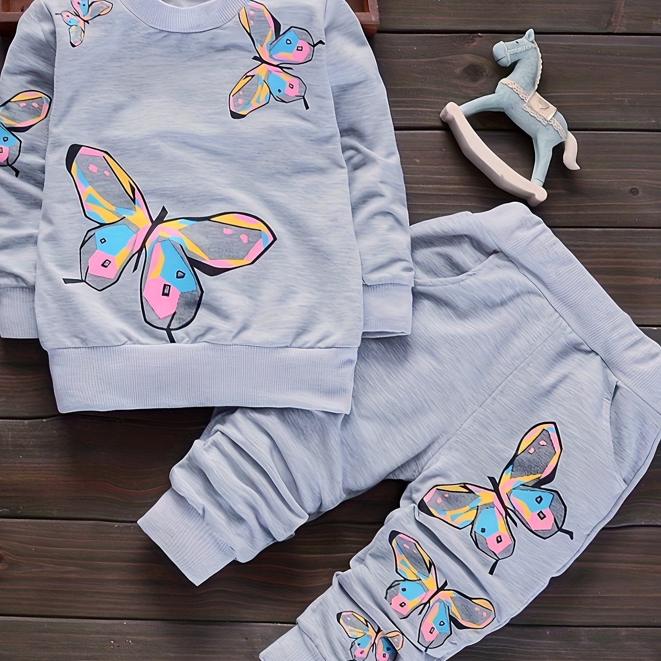 Spring and Autumn Girls' New Butterfly Two Piece Set