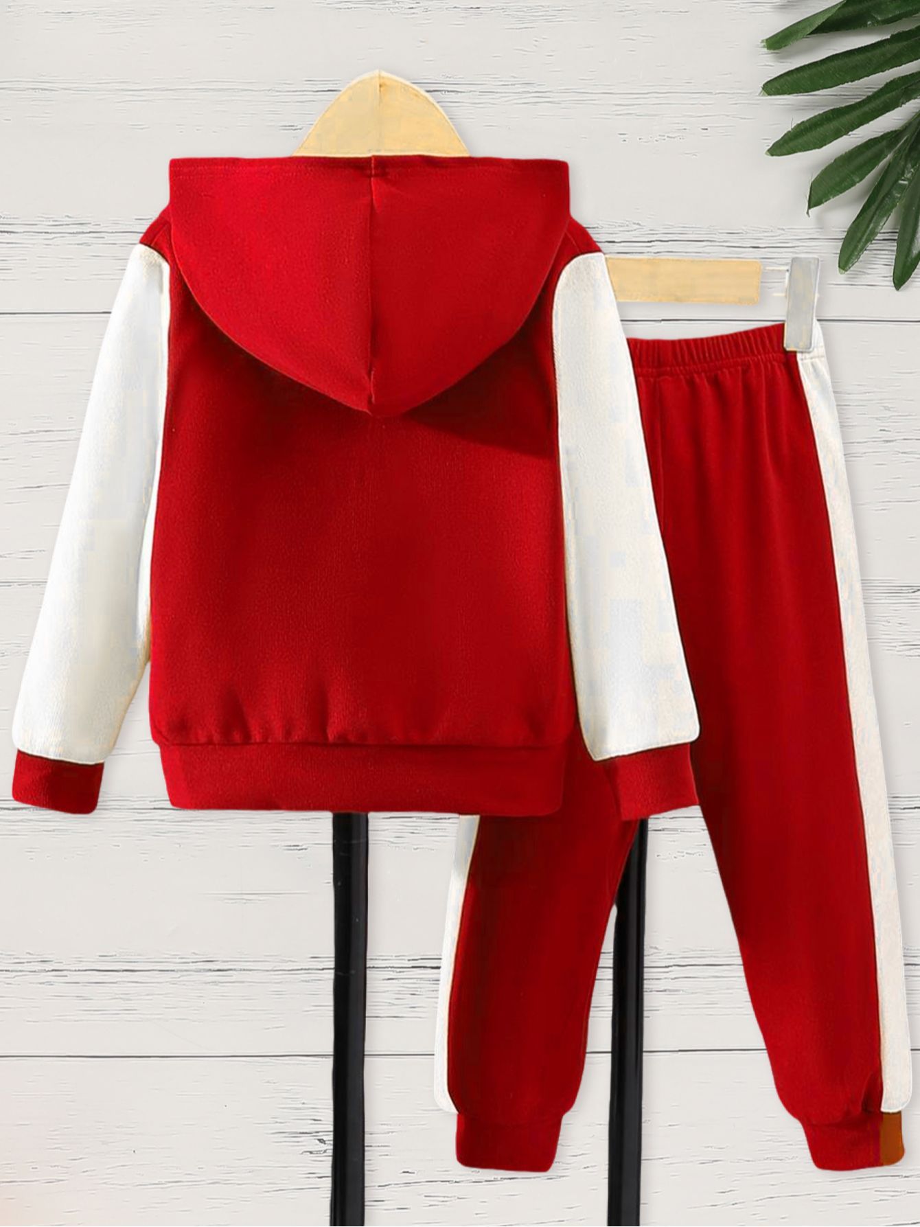 Girl's 2pcs Outfit: Purple & White Hooded Varsity Jacket with Letter "A" Patch & Corduroy Sweatpants