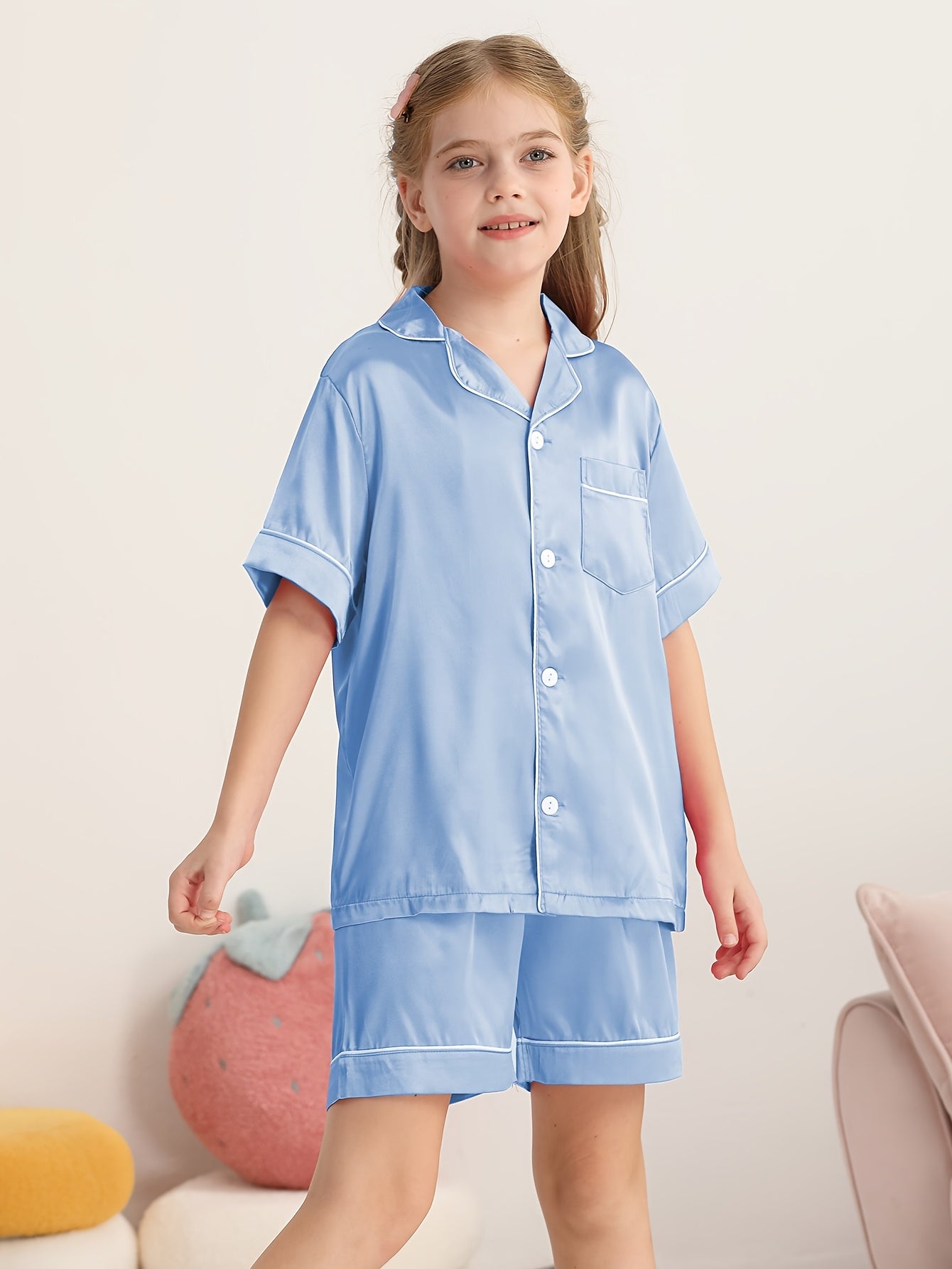 Girls Summer Outfit Solid Color T-Shirt Shorts Set 2pcs Clothes Set 4-14Y