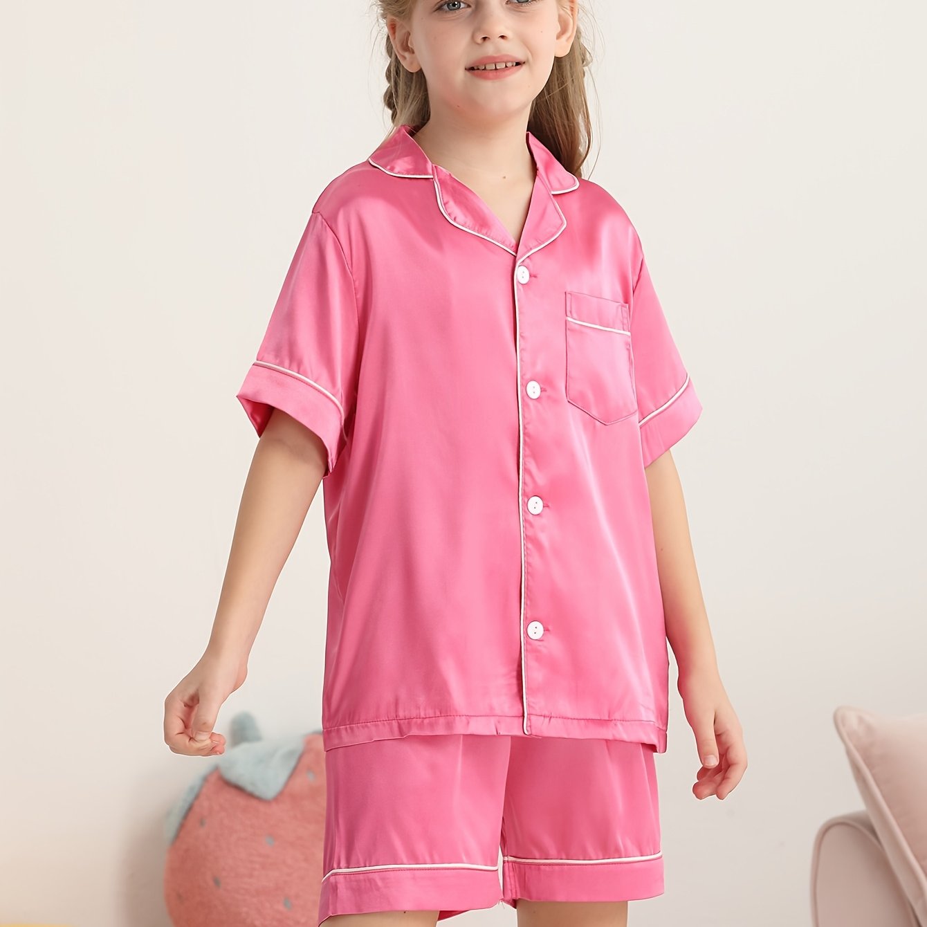 Girls Summer Outfit Solid Color T-Shirt Shorts Set 2pcs Clothes Set 4-14Y