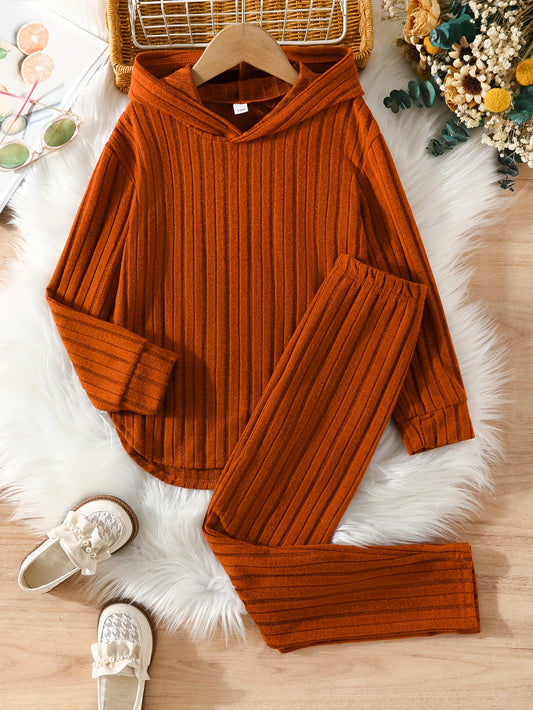 2 Piece Cute Girls Spring and Autumn Texture Hoodie Brushed Warm Pants