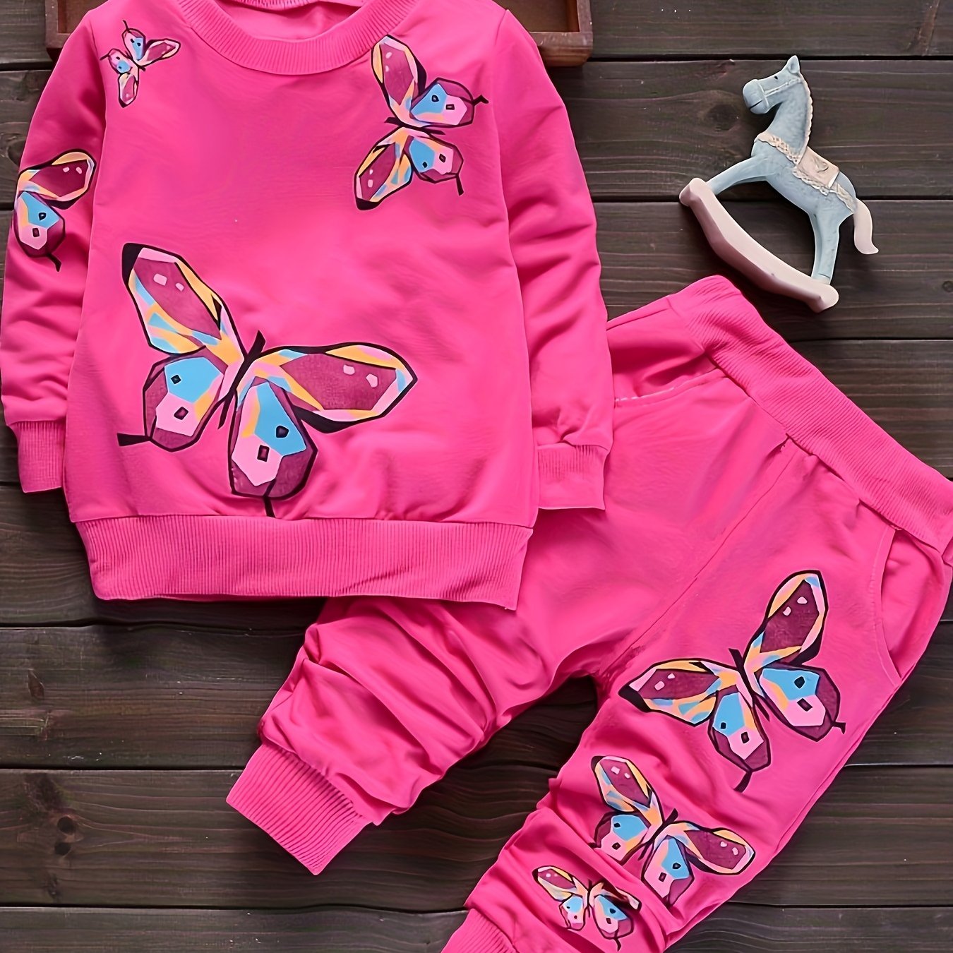 Spring and Autumn Girls' New Butterfly Two Piece Set