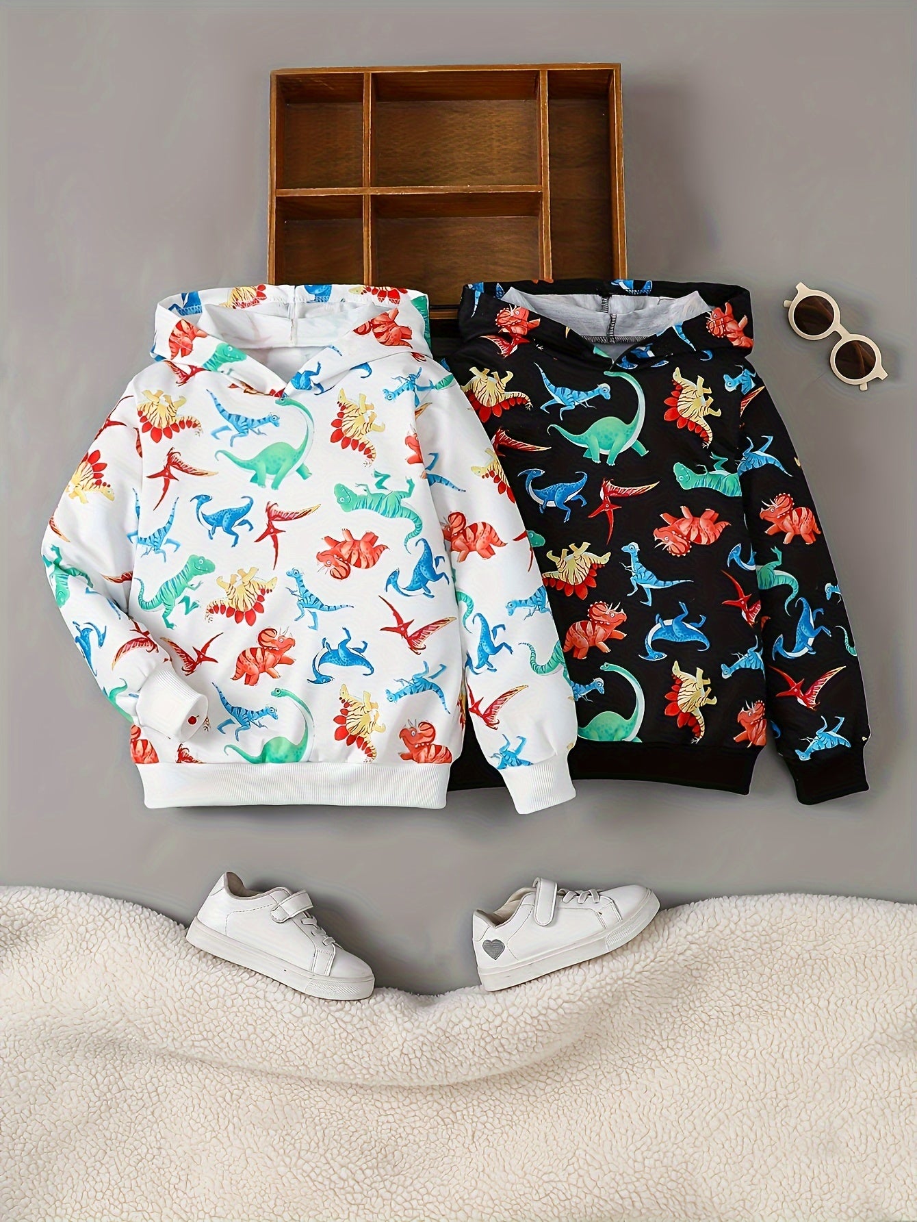 2Pcs Fall And Winter Children's Printed Dinosaur Print Pullover