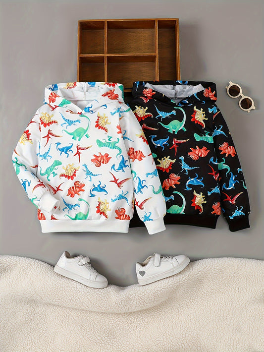 2Pcs Fall And Winter Children's Printed Dinosaur Print Pullover