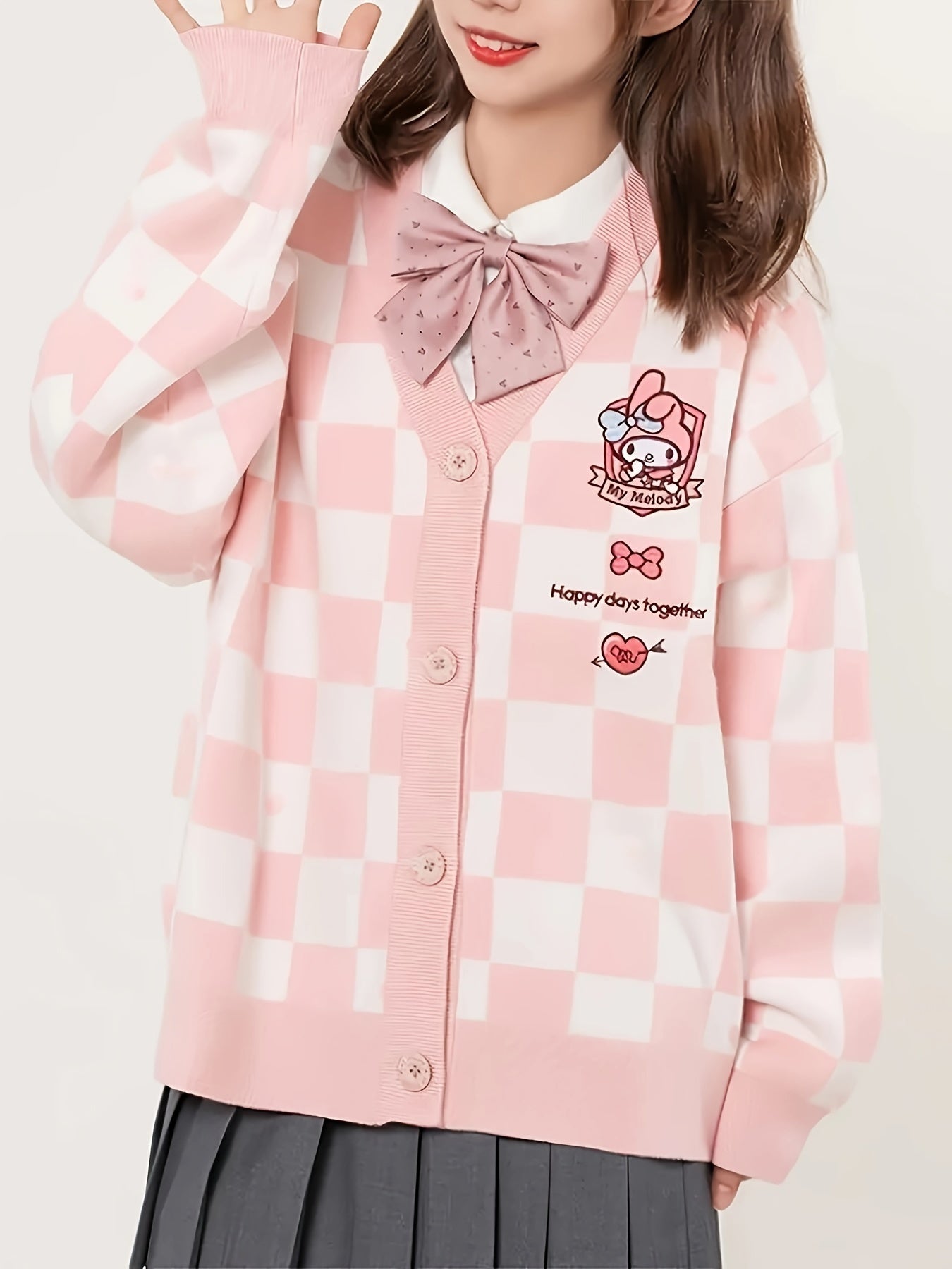 Cute Sanrio Cinnamoroll Light Blue Plaid Cardigan Sweater