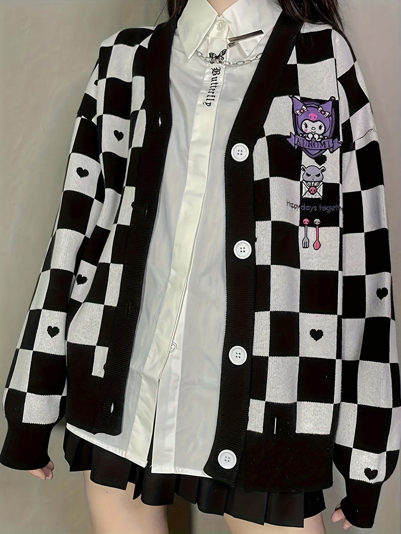 Cute Sanrio Cinnamoroll Light Blue Plaid Cardigan Sweater