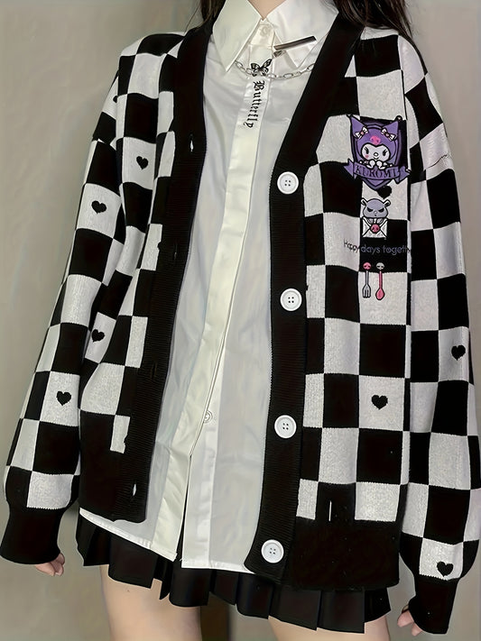 Cute Sanrio Cinnamoroll Light Blue Plaid Cardigan Sweater