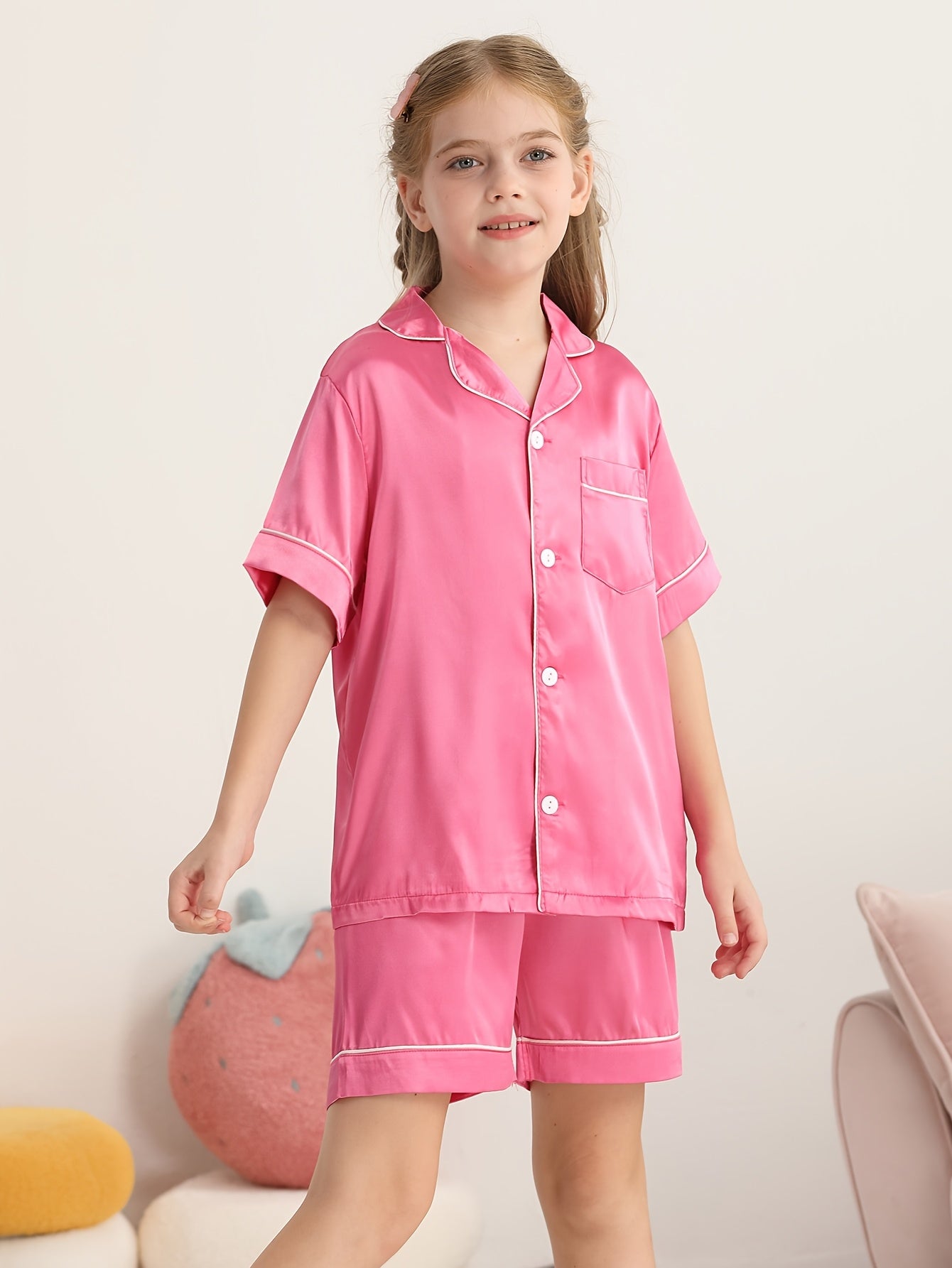 Girls Summer Outfit Solid Color T-Shirt Shorts Set 2pcs Clothes Set 4-14Y