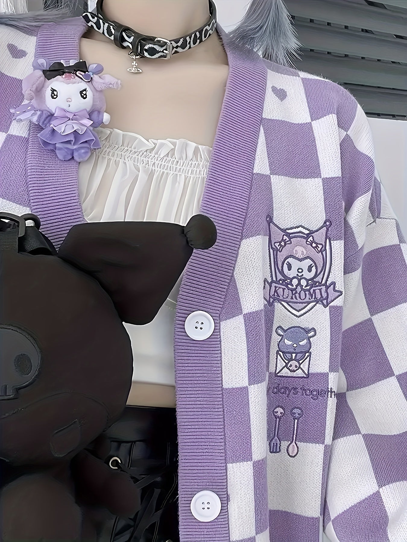 Cute Sanrio Cinnamoroll Light Blue Plaid Cardigan Sweater