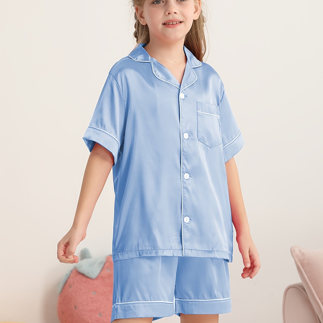 Girls Summer Outfit Solid Color T-Shirt Shorts Set 2pcs Clothes Set 4-14Y