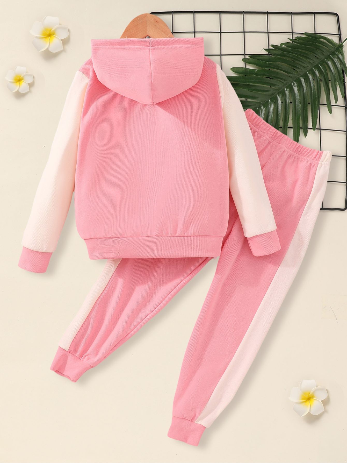 Girl's 2pcs Outfit: Purple & White Hooded Varsity Jacket with Letter "A" Patch & Corduroy Sweatpants