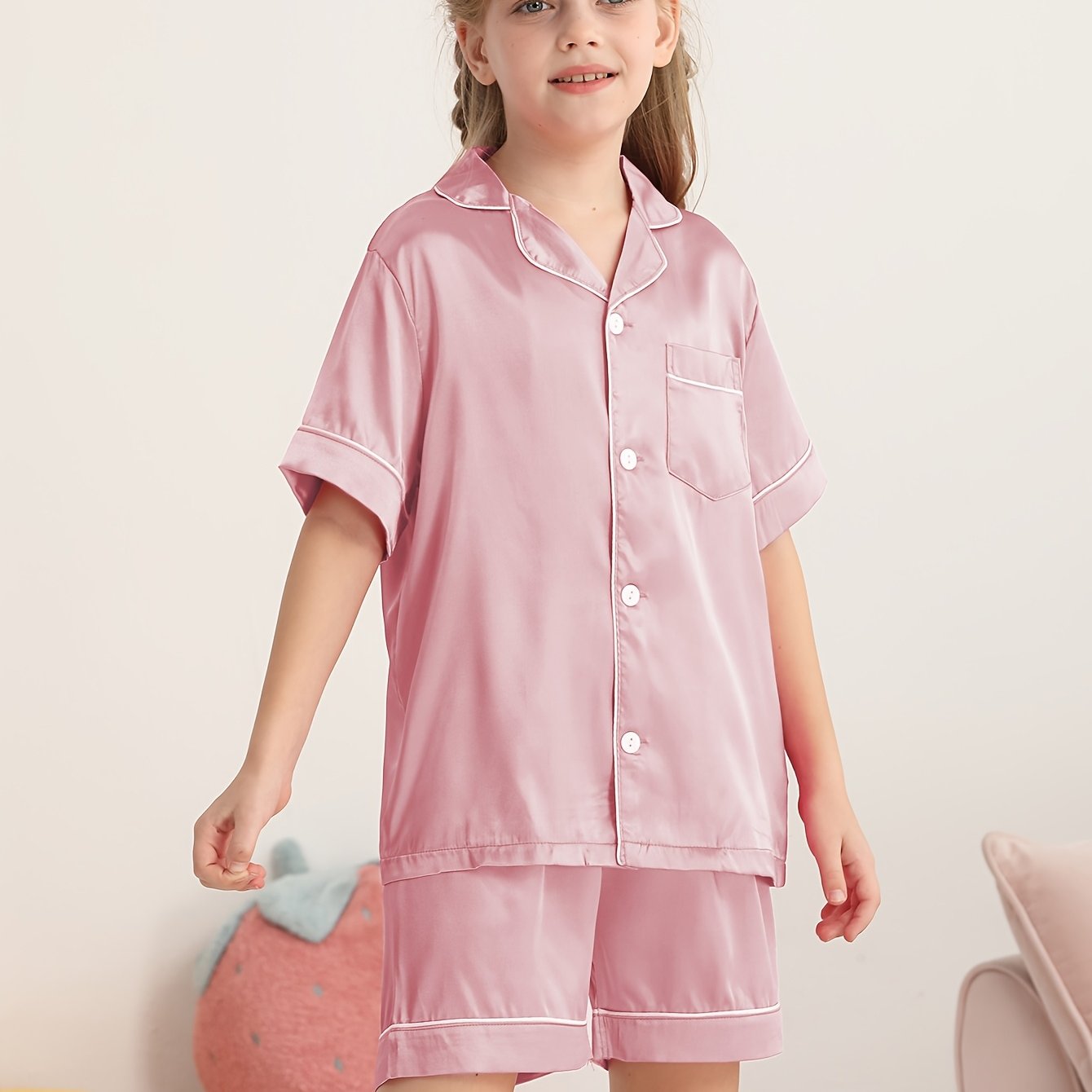 Girls Summer Outfit Solid Color T-Shirt Shorts Set 2pcs Clothes Set 4-14Y