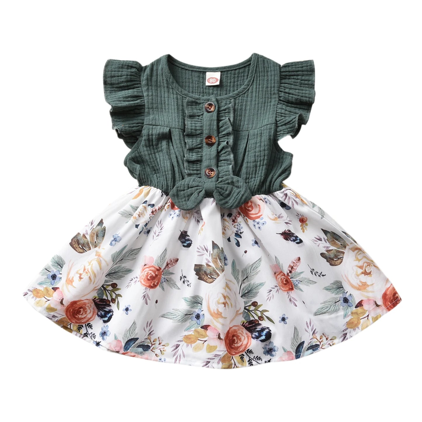 Citgeett Summer Baby Girls Dress Bowknot Floral Print Ruffle Sleeve Knee Length A-Line Dress 1-5 Years