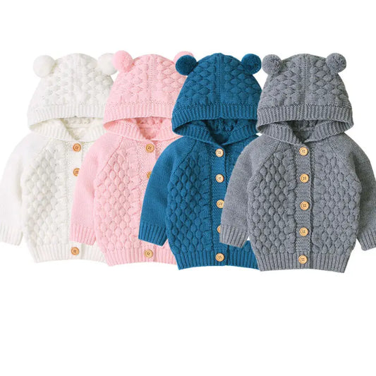 Citgeett Fall Autumn Winter Cute 3D Ear Toddler Boys Girls Knit Hooded Sweater Warm Coat Outerwear