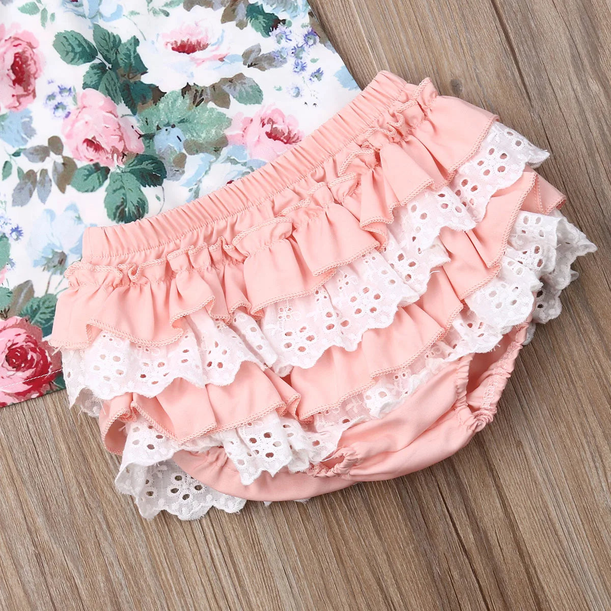 Citgeett Summer 3PCS Infant Baby Girl Clothes Flower Tops Shorts Ruffle Headband Outfit Casual Set