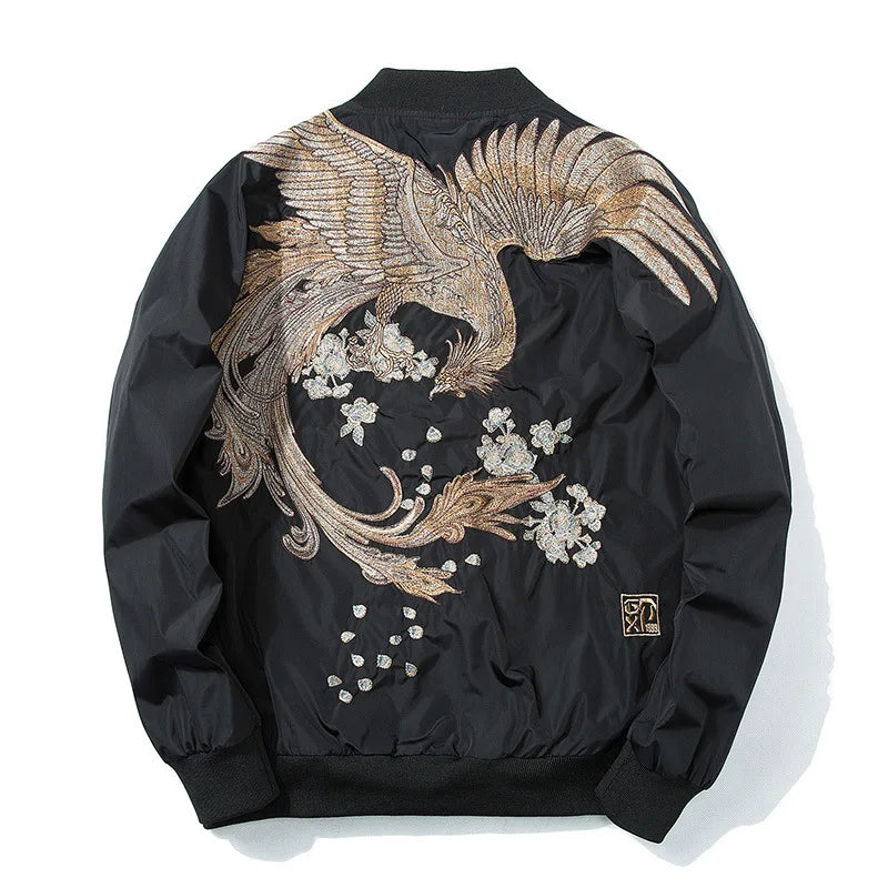 Spring Pilot Bomber Jacket for Men and Women with Bird Embroidery Casual Baseball Coat for Youth Couples Japan Streetwear