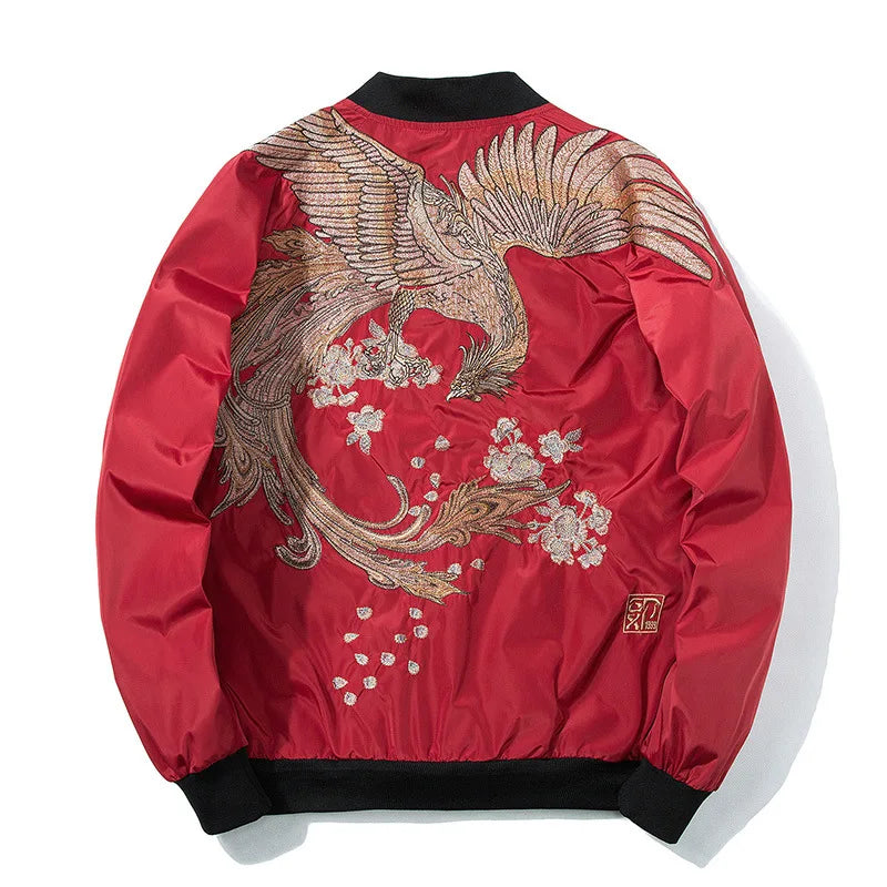 Spring Pilot Bomber Jacket for Men and Women with Bird Embroidery Casual Baseball Coat for Youth Couples Japan Streetwear